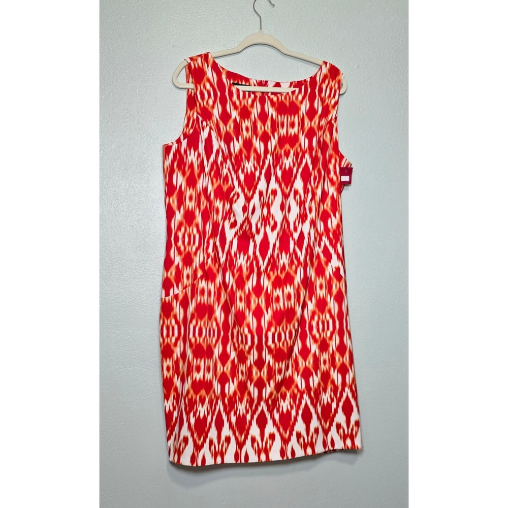Alyx Women Red Orange Ikat Print Sleeveless Sheath Dress Size 18W 3033L41